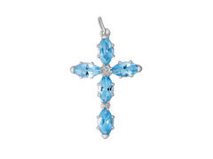 Серебряная подвеска Крест с голубыми камнями